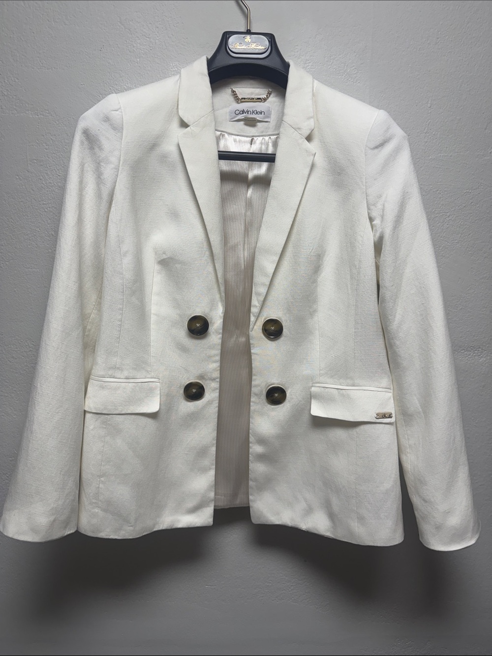 Calvin Klein White Double-Breasted Notch Lapel Blazer
